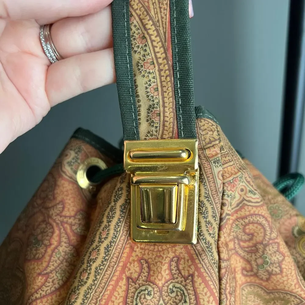 Entro Profumi Paisley Nylon Brown/Green Small Bucket Bag Tote Beauty item